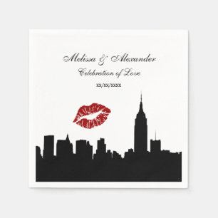 NYC Skyline Silhouette, Kiss ESB #1 BW Wedding Napkin