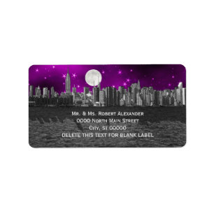 NYC Skyline Silhouette Moon Purple H Address Label