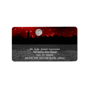 NYC Skyline Silhouette Moon Red H Address Labels