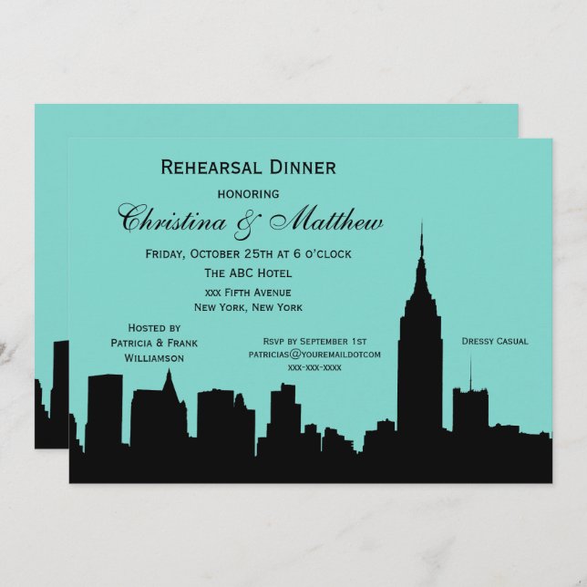 NYC Skyline Silhouette Rehearsal Dinner #F Invitation (Front/Back)
