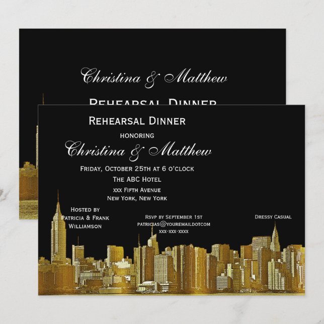 NYC Skyline Silhouette Rehearsal Dinner Invitation (Front/Back)