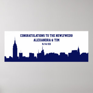 NYC Skyline Silhouette Wedding Party Banner Navy Poster
