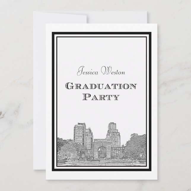 NYC Skyline Washington Sq Etched DIY Graduation Invitation (Front)