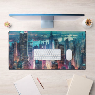 NYC Skyline Watercolor Workspace Desk Mat
