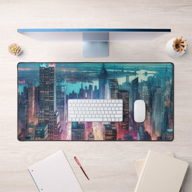 NYC Skyline Watercolor Workspace Desk Mat (Office 1)