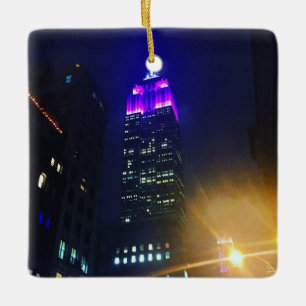 NYC Skyscraper Purple Empire State Building Night Ceramic Tree Decoration