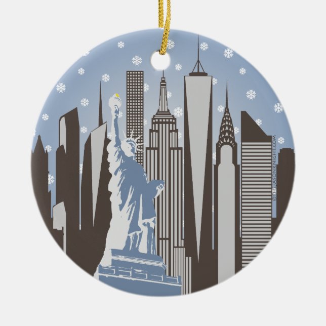 NYC Snowflakes Ceramic Tree Decoration (Front)