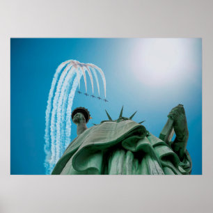 NYC Statue of Liberty and Jets Flying Above Poster