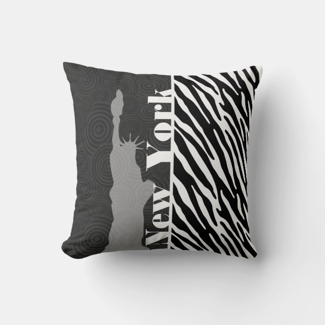 NYC; statue of liberty,Black & White Zebra Stripes Cushion (Front)