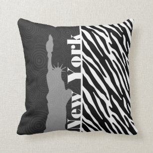 NYC; statue of liberty,Black & White Zebra Stripes Cushion