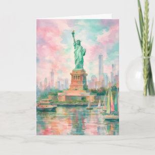 NYC Statue of Liberty Card - Pastel Watercolor NYC