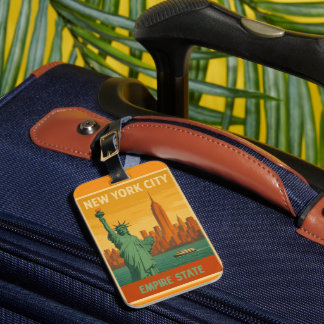 NYC Statue of Liberty & Empire State Retro Luggage Tag
