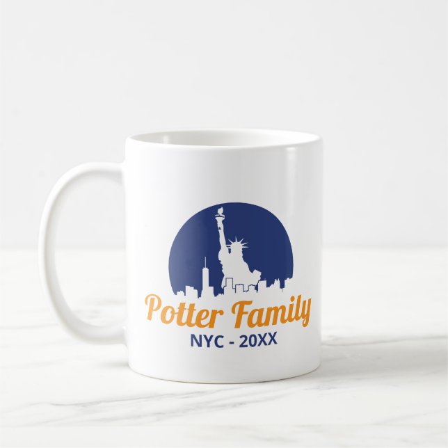 NYC Statue of Liberty Silhouette Family Trip Coffee Mug (Left)