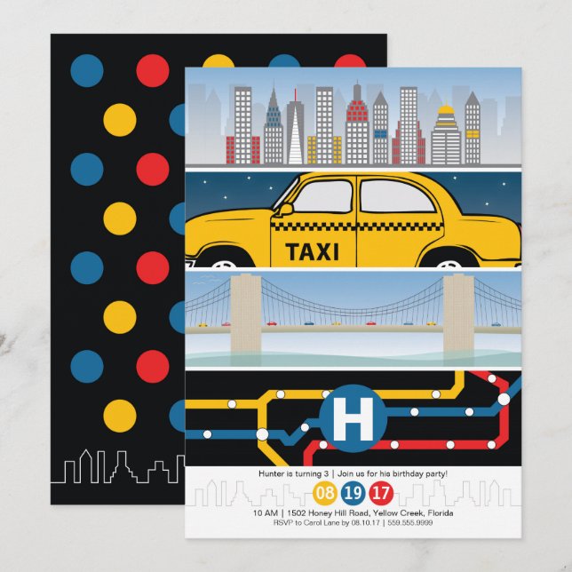NYC Themed Birthday Invitation (Front/Back)