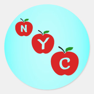 NYC Three Red Apples With Stem And Leaf Classic Round Sticker