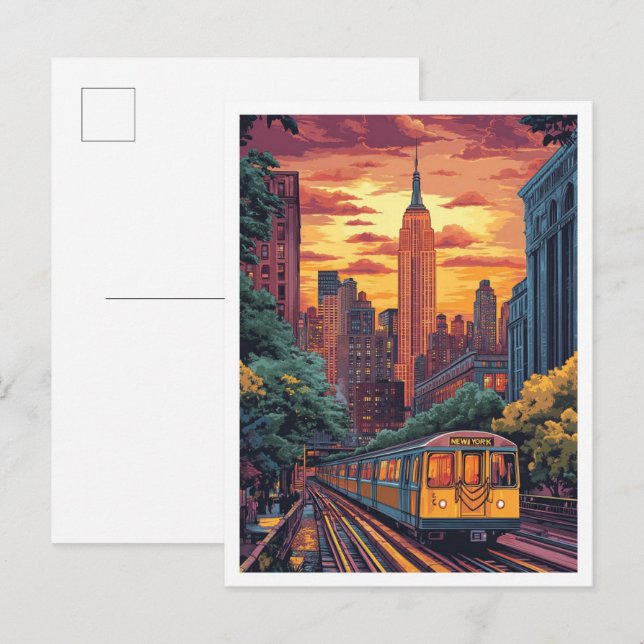 NYC USA Vintage Illustration Travel Postcard (Front/Back)