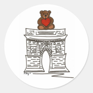 NYC Valentine Washington Square Arch Teddy Bear Classic Round Sticker