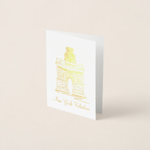 NYC Valentine Washington Square Arch Teddy Bear Foil Card