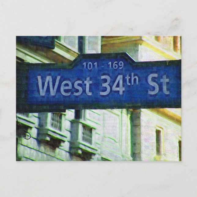 NYC West 34th Street Sign Postcard (Front)