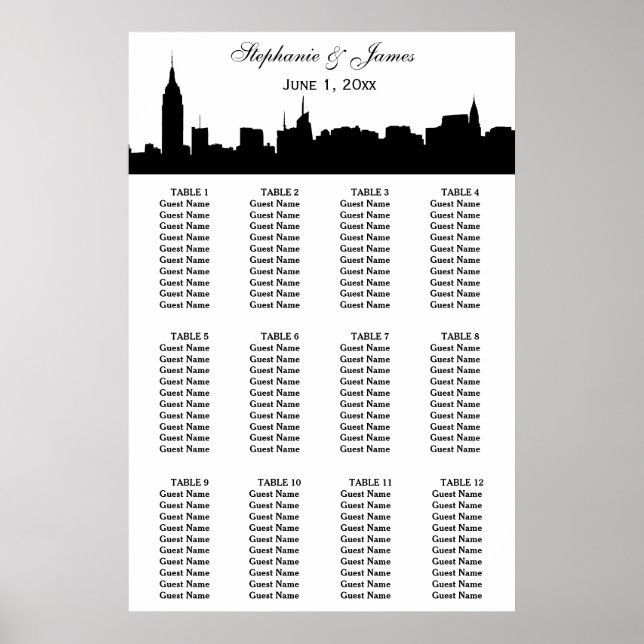 NYC Wide Silhouette DIY BG Color Seating Chart (Front)