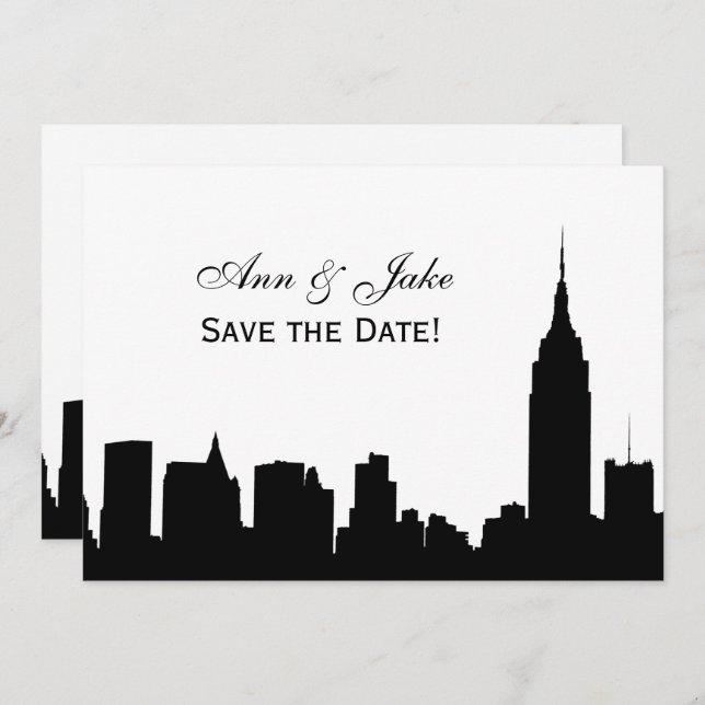 NYC Wide Silhouette DIY BG Colour Save the Date Wh Invitation (Front/Back)