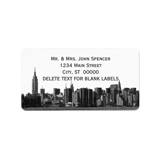 NYC Wide Skyline Etched BW Address Label (Front)