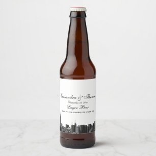 NYC Wide Skyline Etched BW Beer Bottle Label
