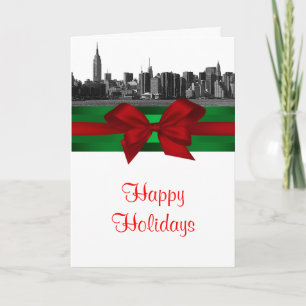 NYC Wide Skyline Etched BW Christmas Holiday
