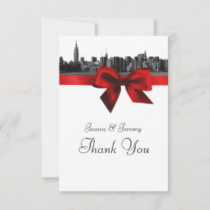 NYC Wide Skyline Etched BW Dark Red Thank You Card