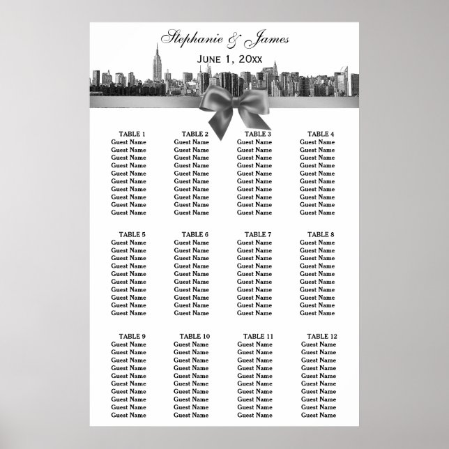 NYC Wide Skyline Etched BW Grey Bow Seating Chart (Front)