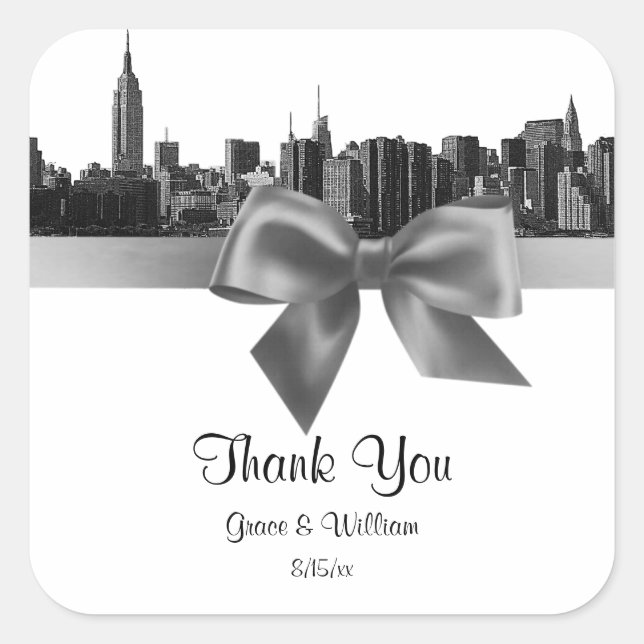 NYC Wide Skyline Etched BW Grey Favour Tag (Front)