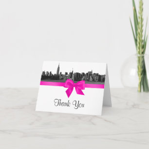 NYC Wide Skyline Etched BW Hot Pink H Thank You
