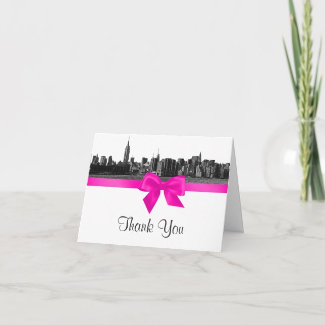 NYC Wide Skyline Etched BW Hot Pink H Thank You (Front)