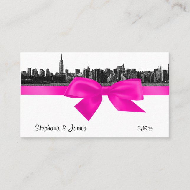 NYC Wide Skyline Etched BW Hot Pink Place Cards #2 (Front)