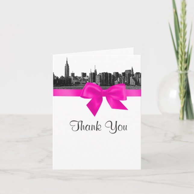 NYC Wide Skyline Etched BW Hot Pink Thank You (Front)