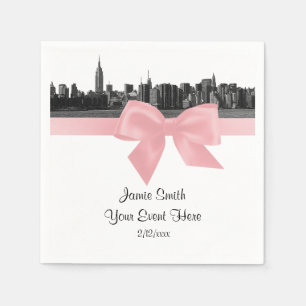 NYC Wide Skyline Etched BW Light Pink Ribbon Napkin