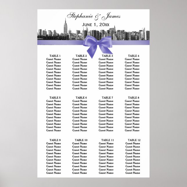 NYC Wide Skyline Etched BW Lilac Bow Seating Chart (Front)