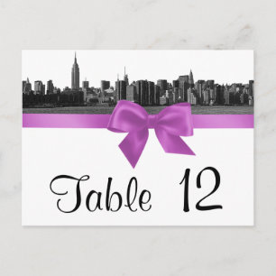NYC Wide Skyline Etched BW Lilac Table Number Postcard
