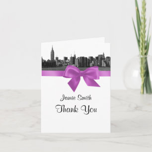 NYC Wide Skyline Etched BW Lilac Thank You #2 Card