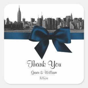 NYC Wide Skyline Etched BW Navy Blue Favour Tag