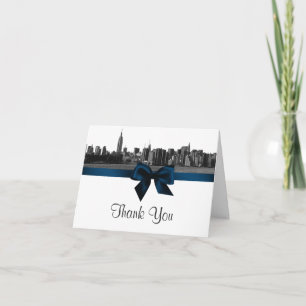 NYC Wide Skyline Etched BW Navy Blue H Thank You