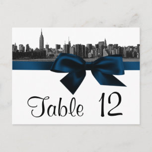 NYC Wide Skyline Etched BW Navy Blue Table Number Postcard