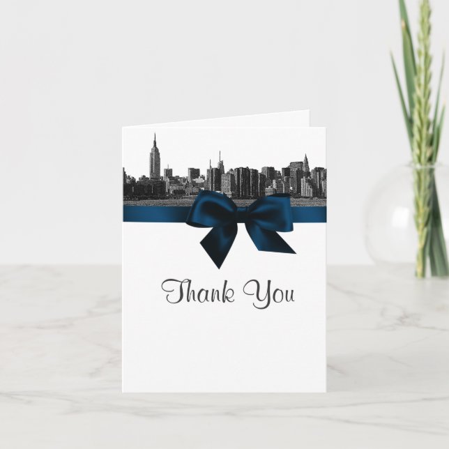 NYC Wide Skyline Etched BW Navy Blue Thank You (Front)