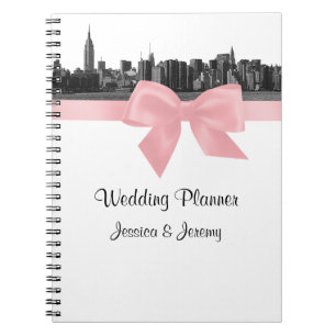 NYC Wide Skyline Etched BW Pink Planner Notebook