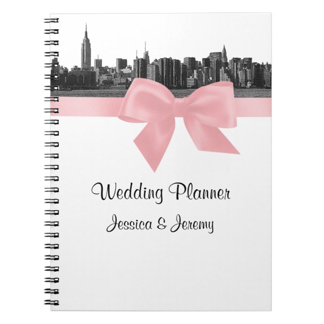 NYC Wide Skyline Etched BW Pink Planner Notebook (Front)
