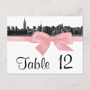 NYC Wide Skyline Etched BW Pink Table Number Postcard