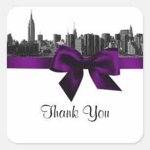 NYC Wide Skyline Etched BW Purple Favour Tag #2