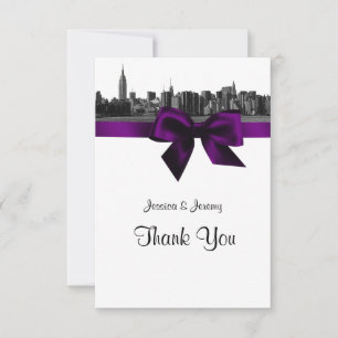 NYC Wide Skyline Etched BW Purple Thank You Card