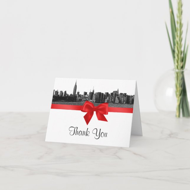 NYC Wide Skyline Etched BW Red H Thank You (Front)