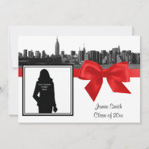 NYC Wide Skyline Etched BW Red Photo Graduation